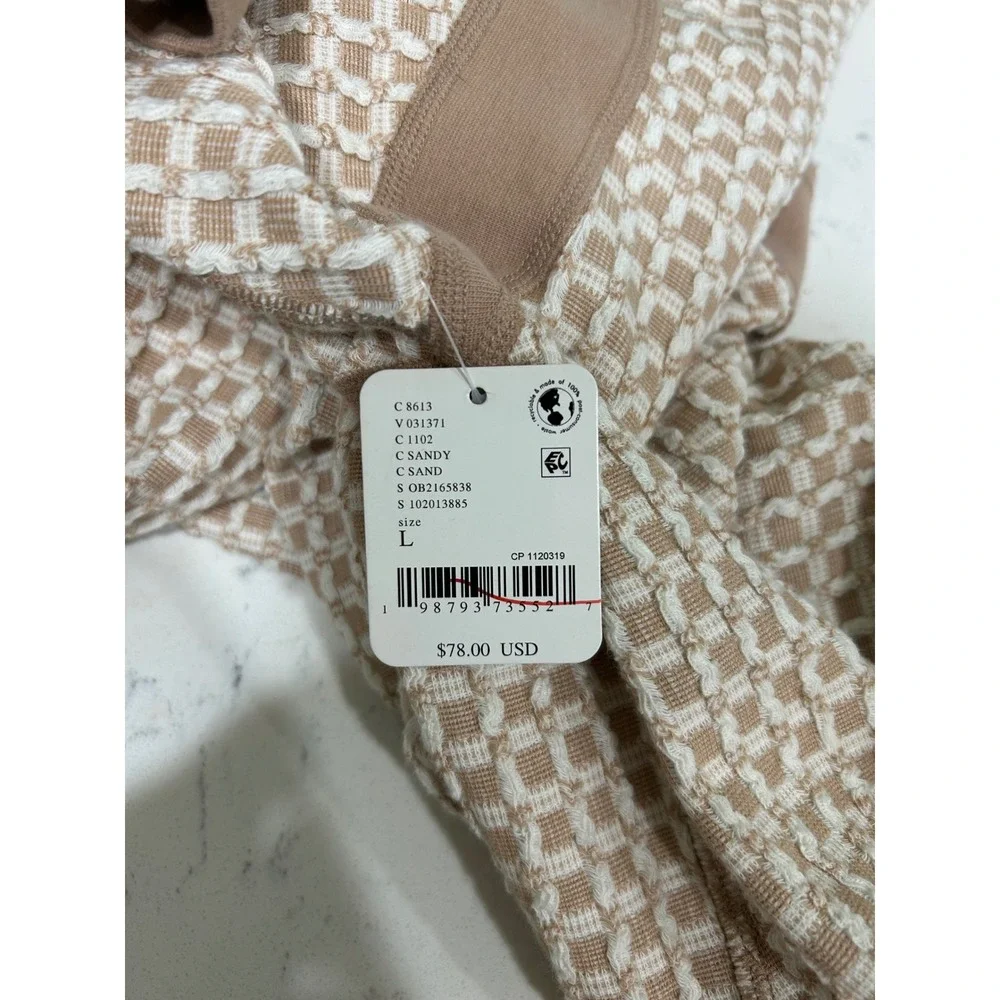 Free People Movement Love Tank Pullover Sandy Tan Waffle Stripe Reversible L NEW